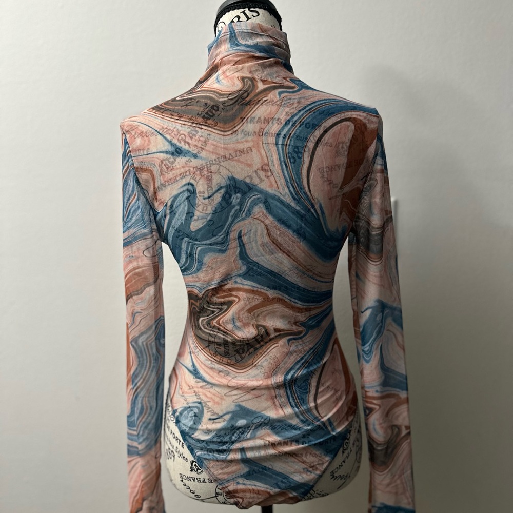 Marble Print Long Sleeve Turtleneck Bodysuit - Picture 3 of 3